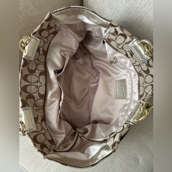 COACH Penelope Signature Jacquard Carryall Khaki & Gold Shoulder Hand Bag F16541 - Picture 5 of 6